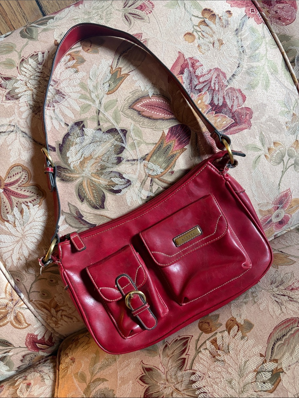 Vintage Strada Y2K Cherry Red Multi Pocket Organizer Shoulder Bag Buffy Charmed